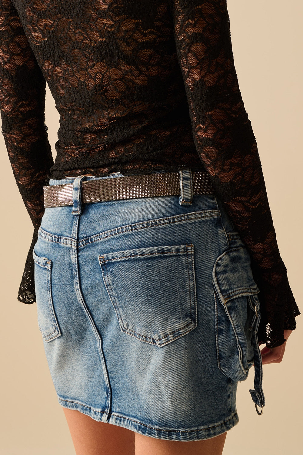 Cargo mini Denim Skirt with Hanging Details