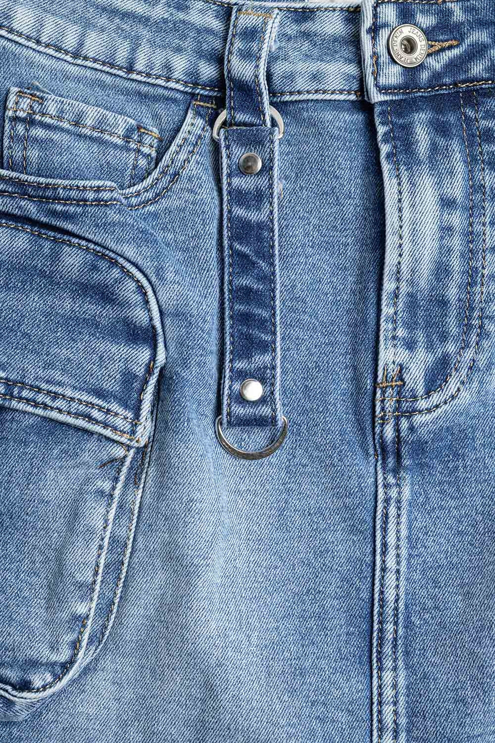 Cargo mini Denim Skirt with Hanging Details