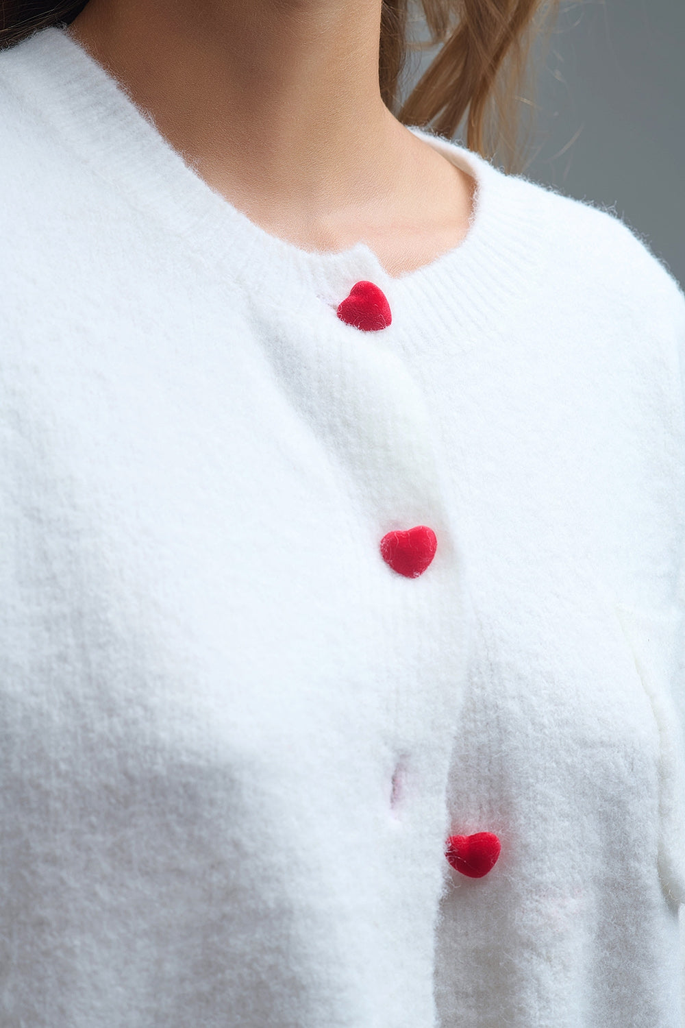 Charming White Cardigan with Heart Buttons