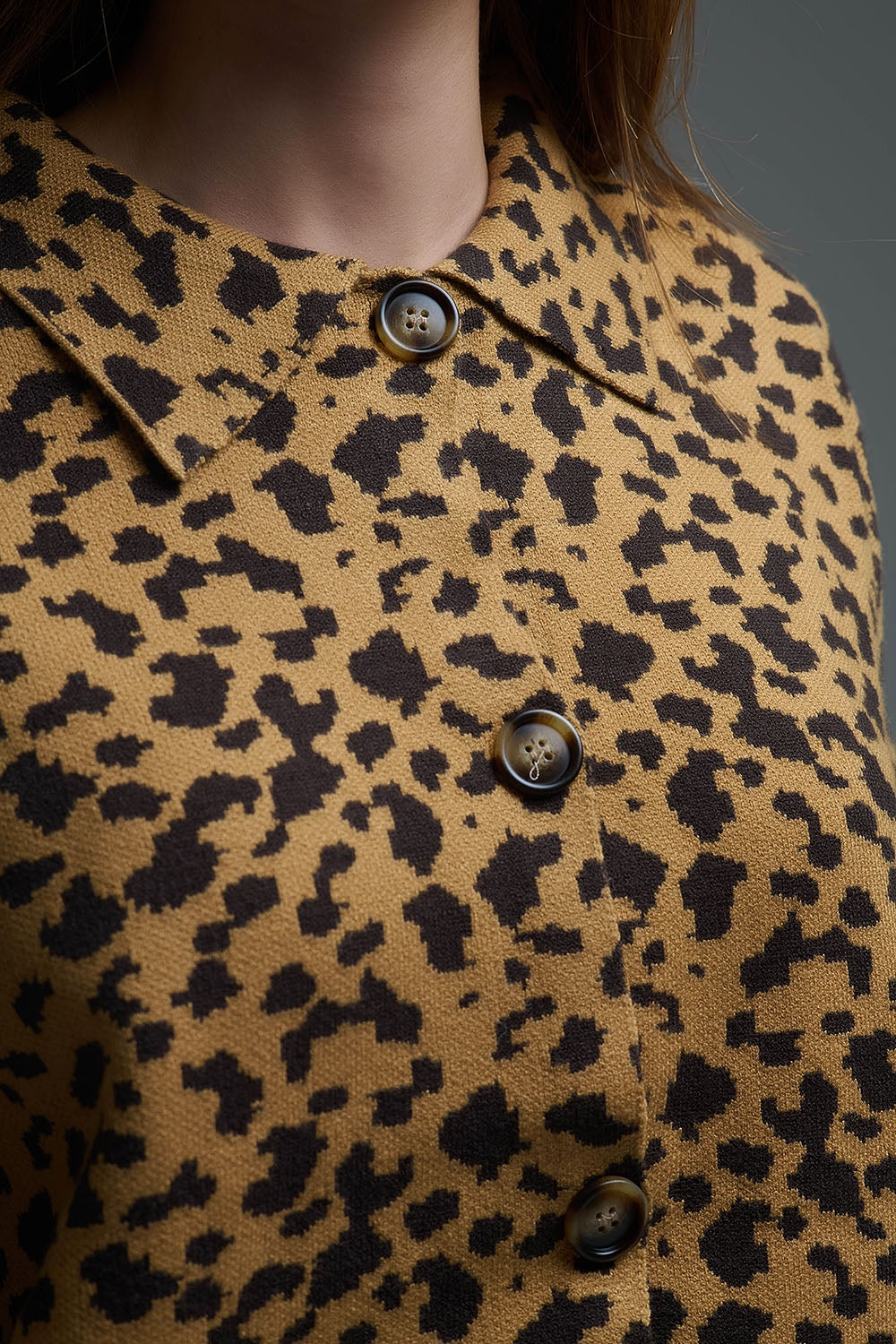 Cheetah Print Relaxed cardigan With Polo Collar