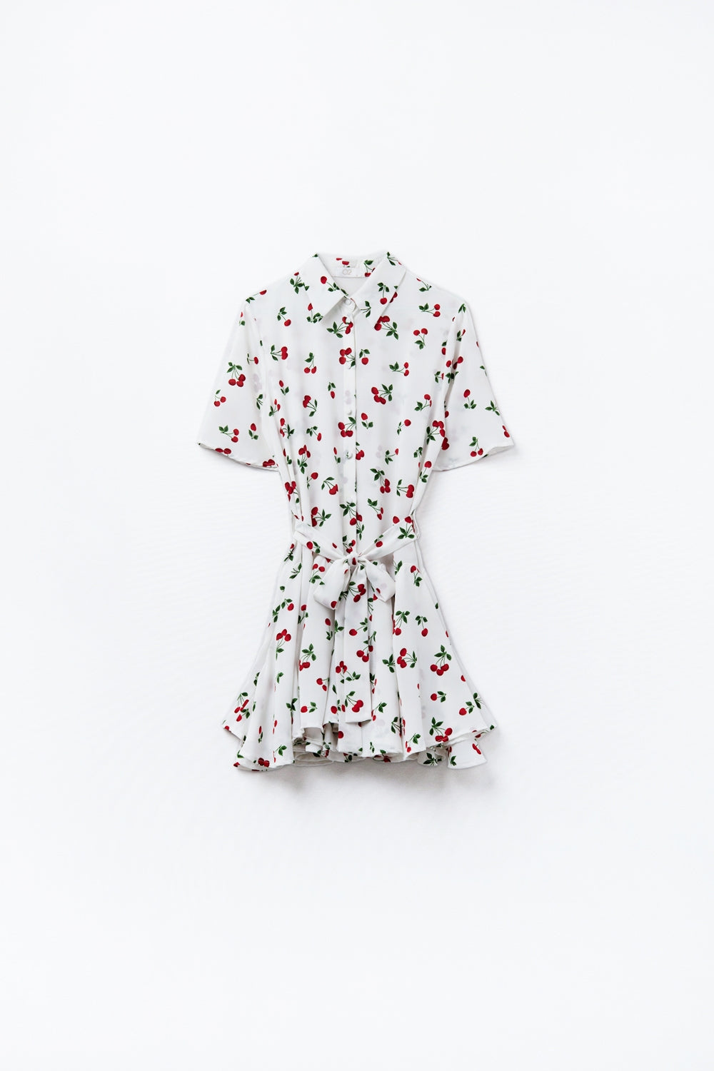 Q2 Cherry Print Short Shirt Dress