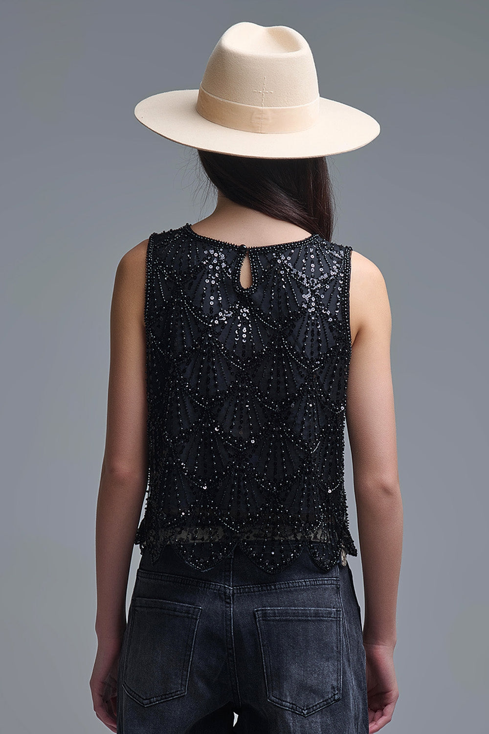 Chic Black Sequin Cropped Top