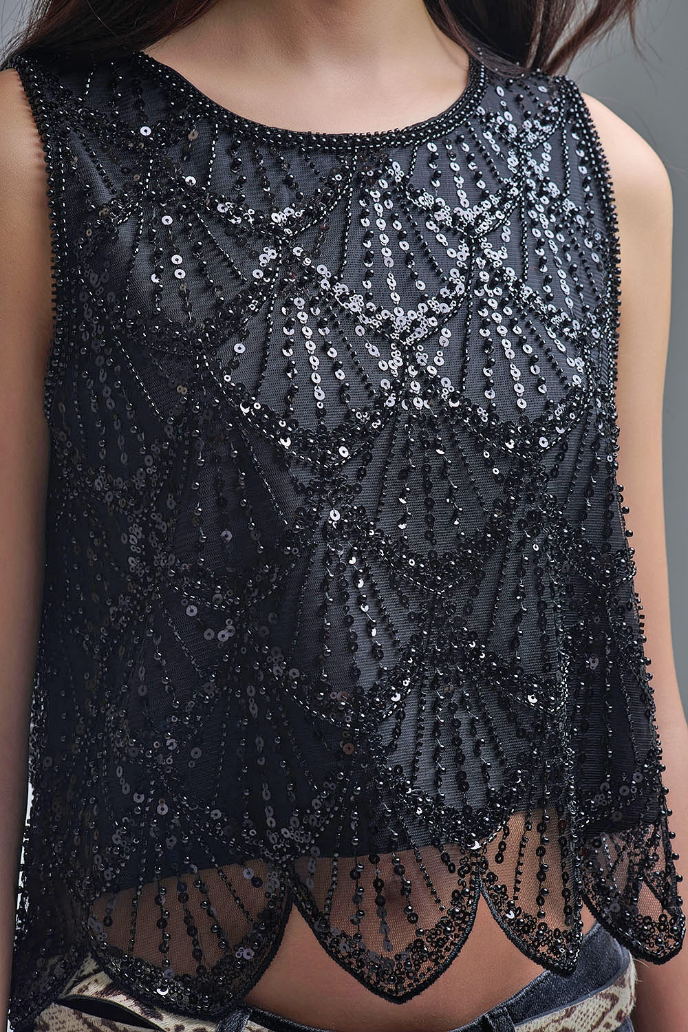 Chic Black Sequin Cropped Top