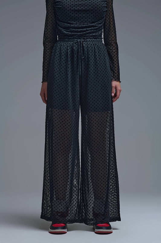 Q2 Chic Black Sheer Polka Dot Pants