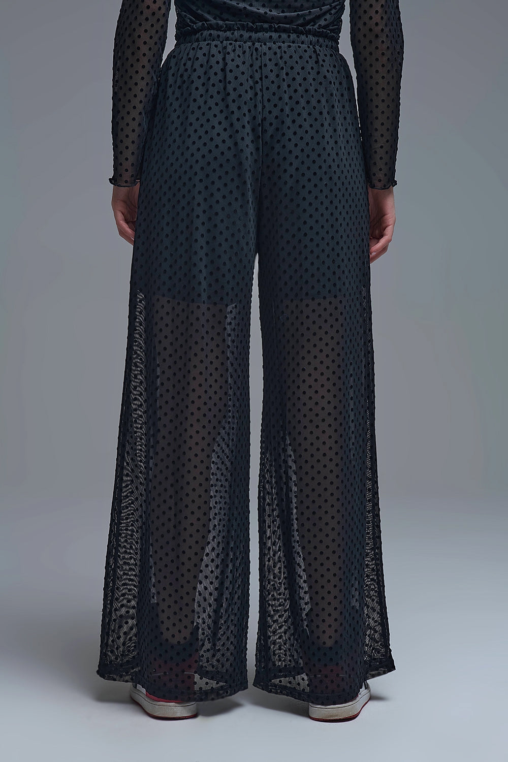 Chic Black Sheer Polka Dot Pants