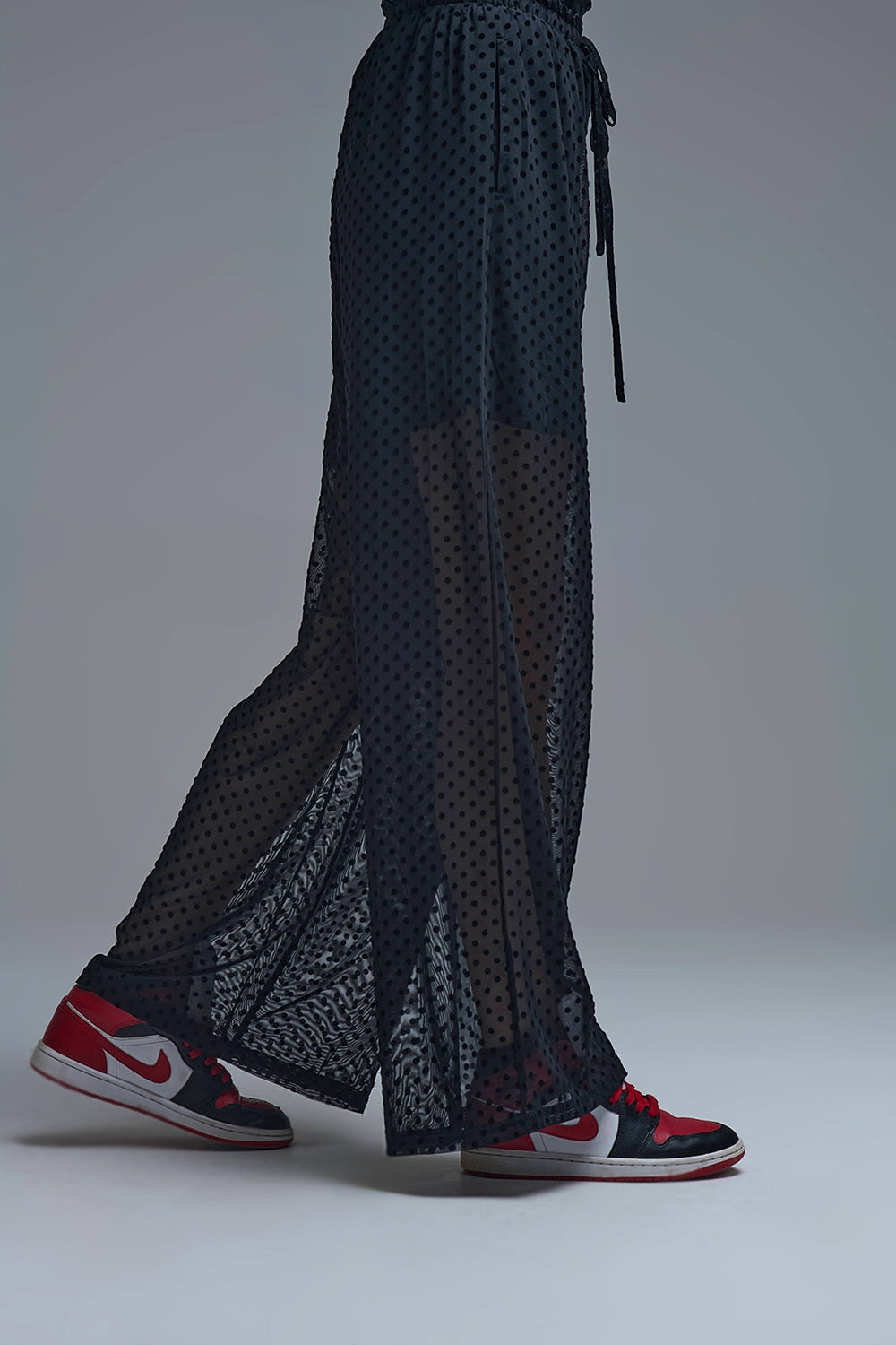 Chic Black Sheer Polka Dot Pants