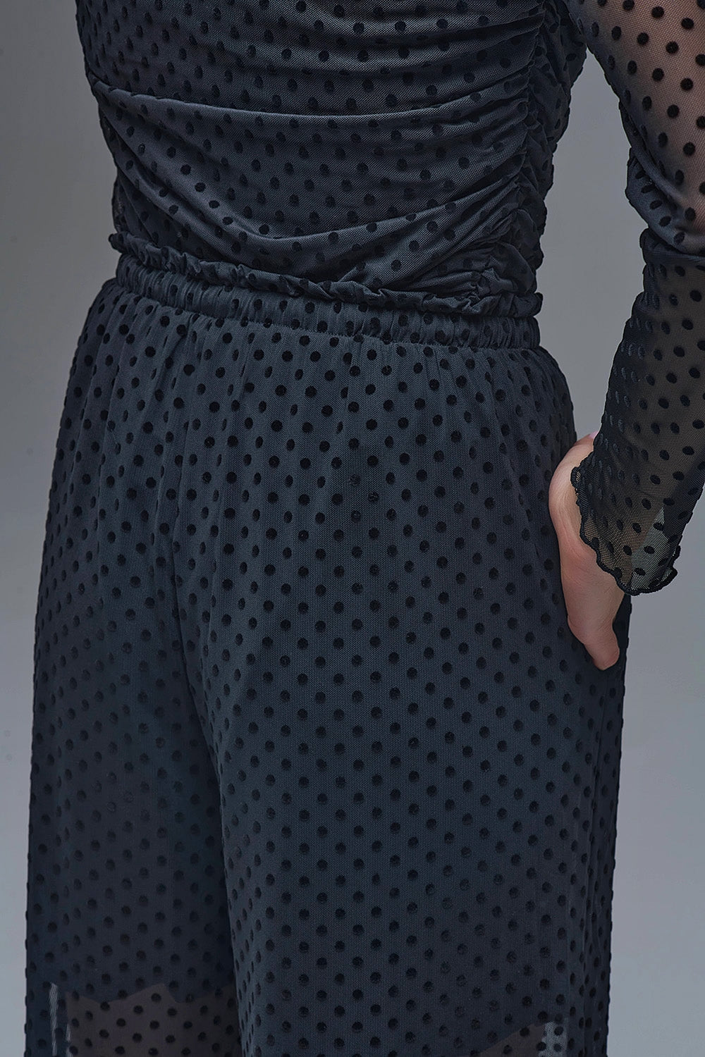 Chic Black Sheer Polka Dot Pants