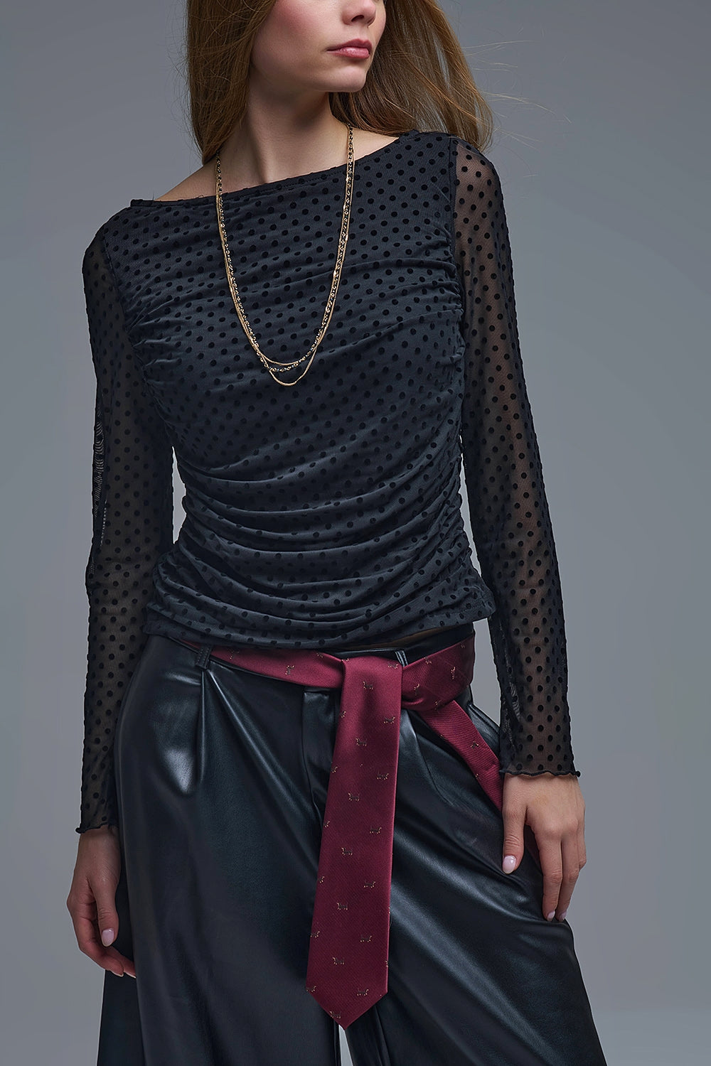 Chic Black Sheer Polka Dot Top