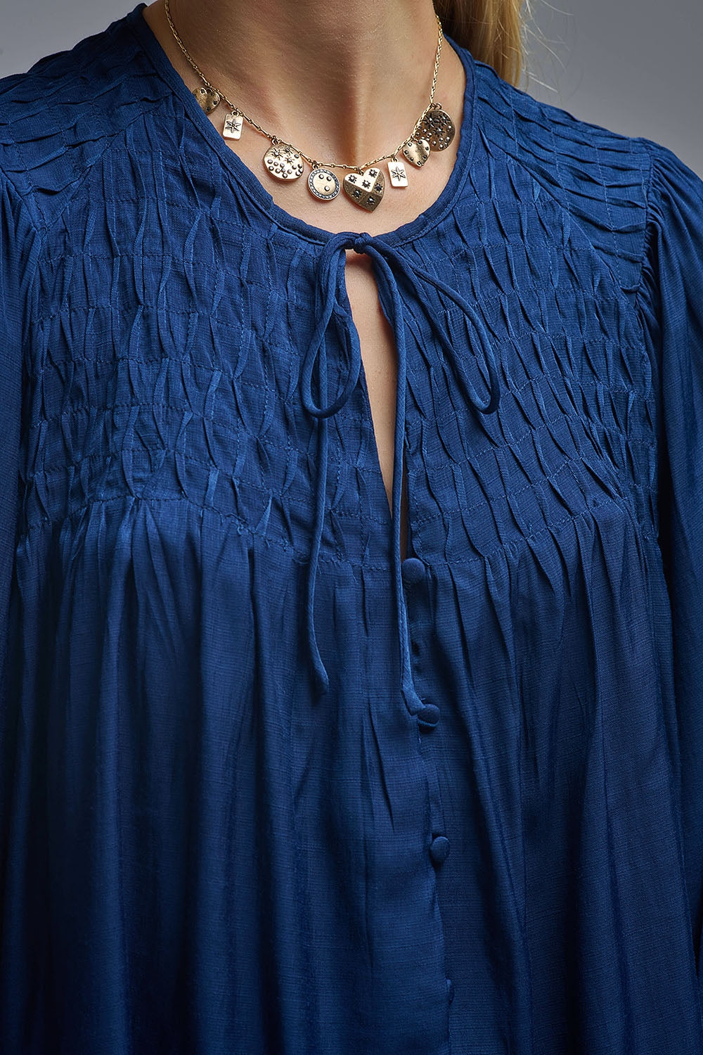 Chic Blue Satin Shirt with Lace