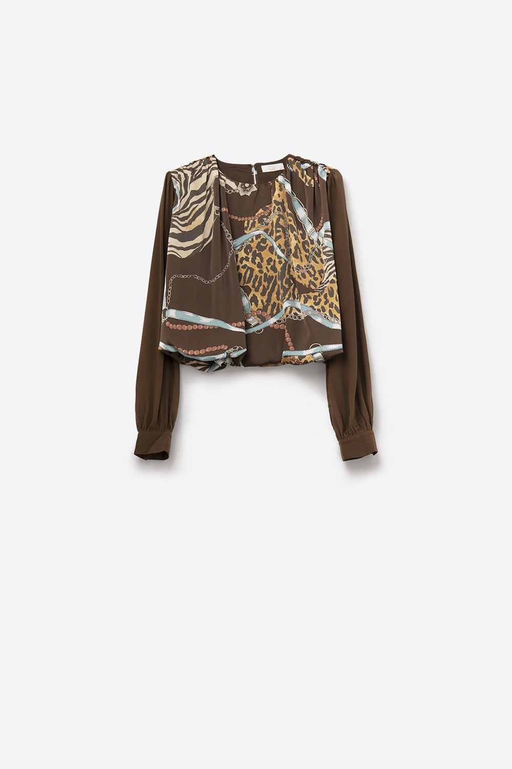 Q2 Chic brown Cropped Top with Abstract Print
