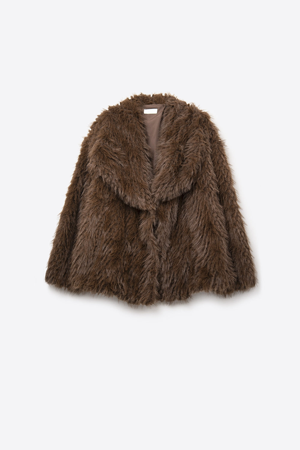 Chic brown Faux Fur Jacket with a wide neck