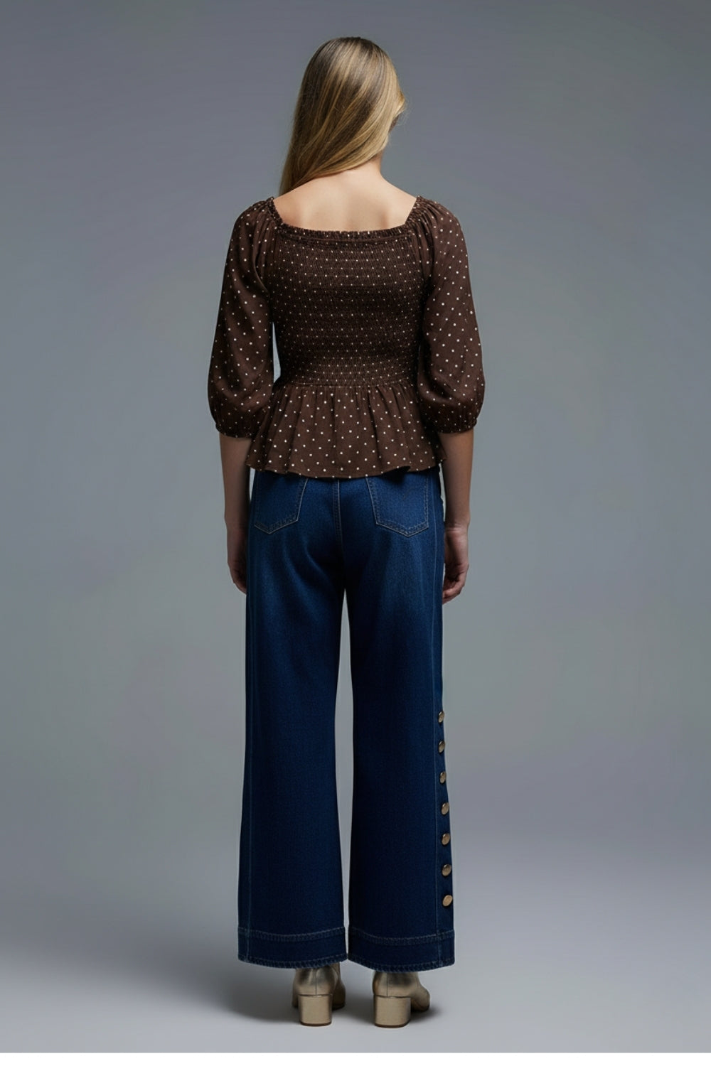 Chic Brown Polka-Dot Cropped Top fitted at the waist