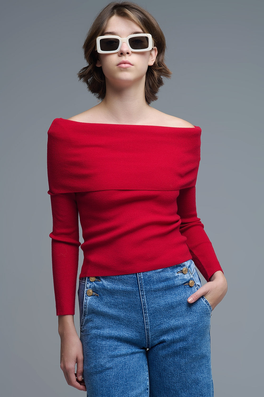 Chic Off-Shoulder Red Knit Top