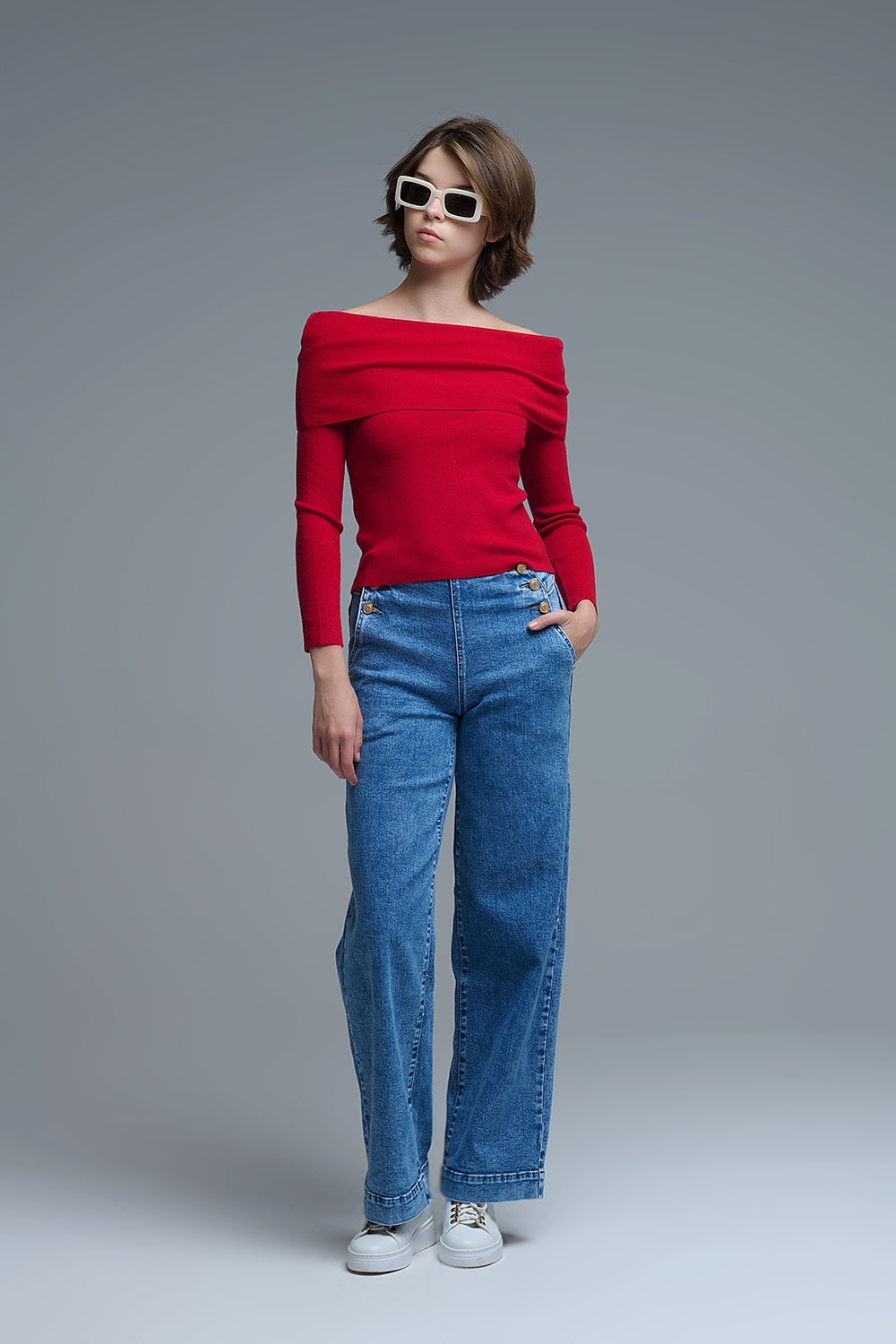 Chic Off-Shoulder Red Knit Top