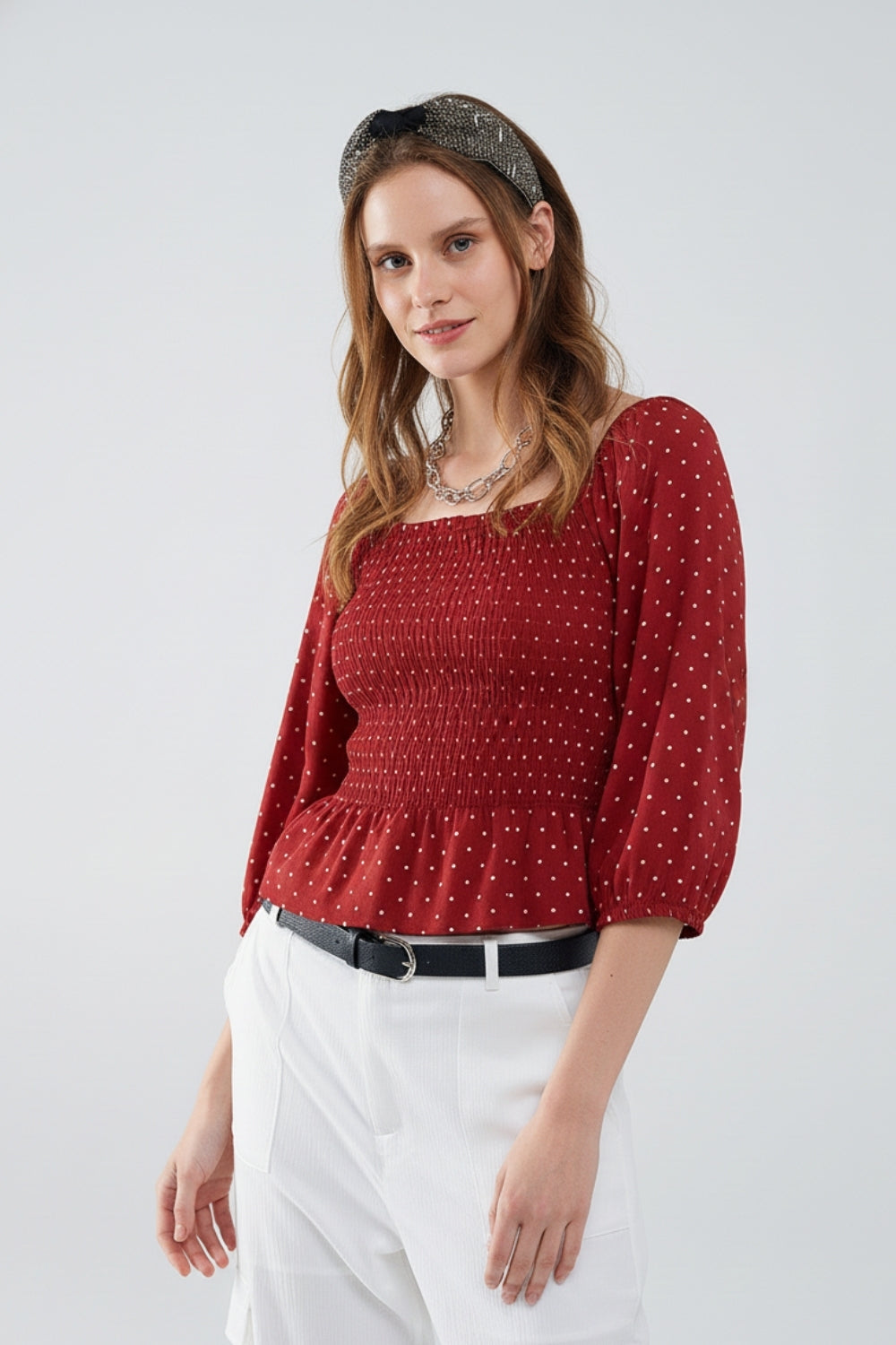 Chic Red Polka-Dot Cropped Top fitted at the waist