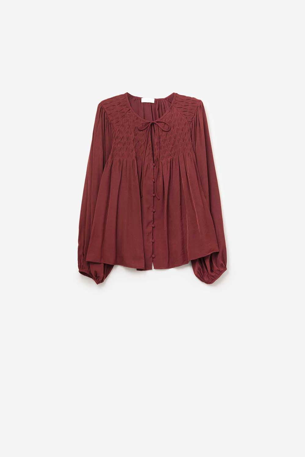 Chic Red Satin Shirt with Lace