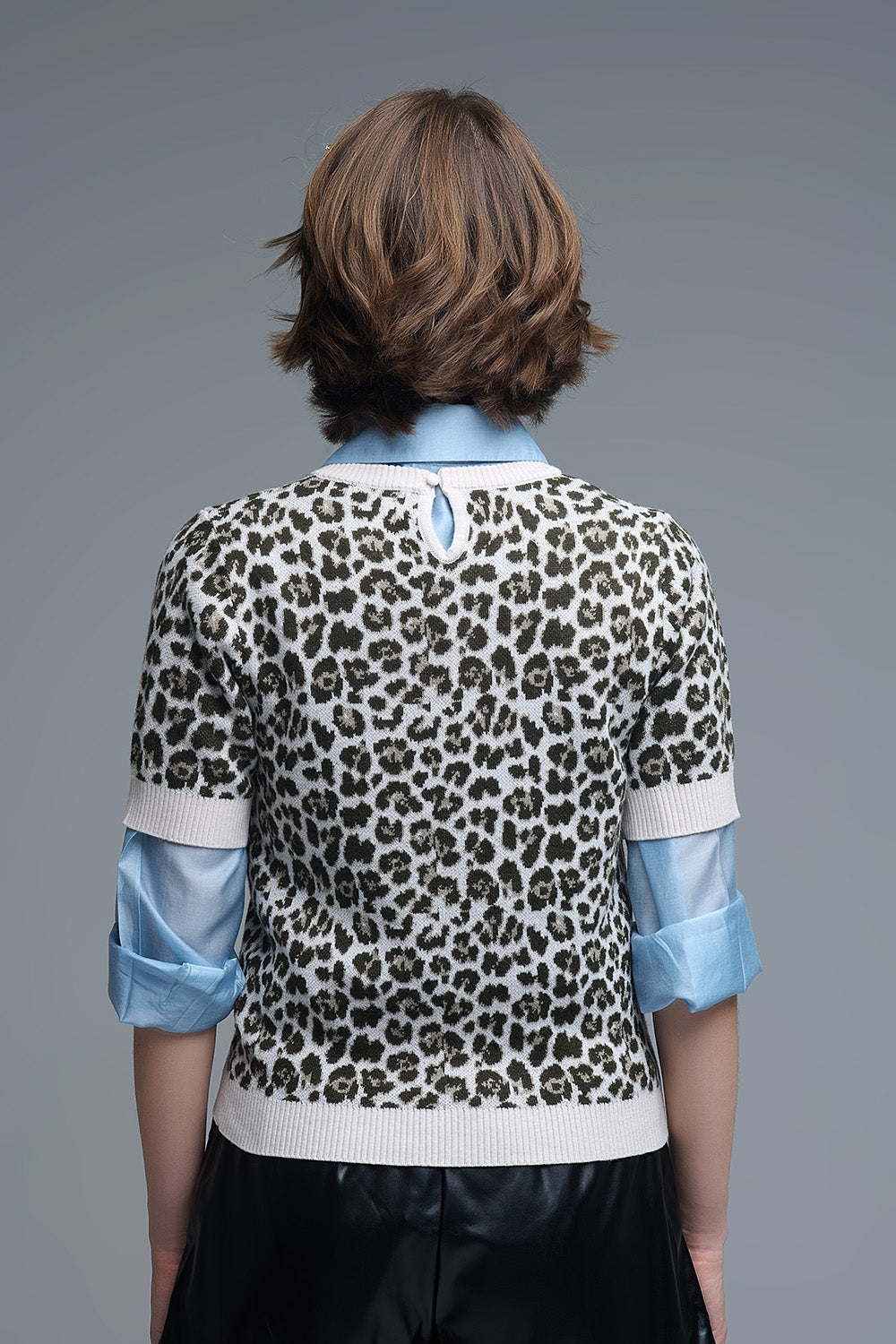 Chic Short Sleeve Leopard Print Sweater