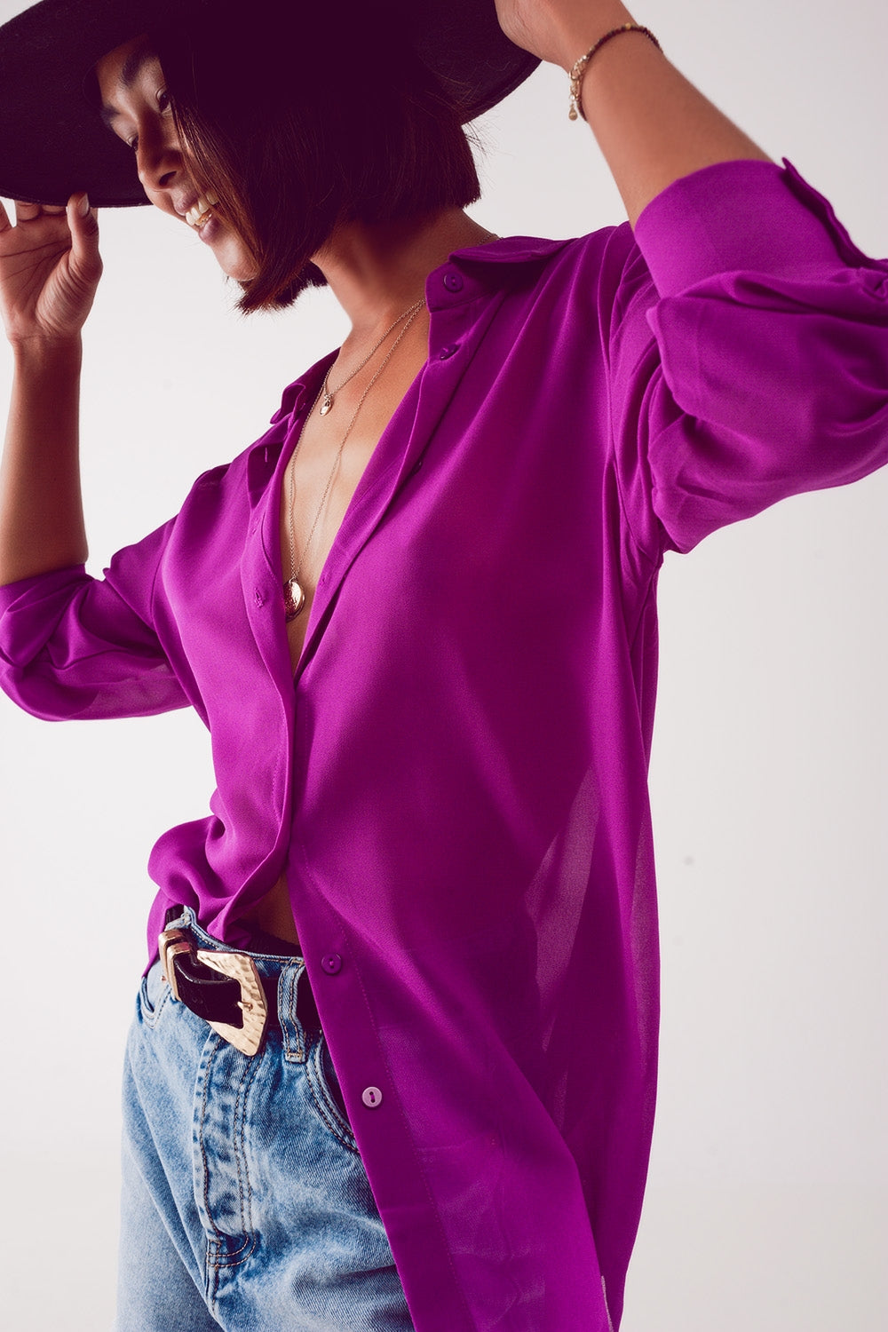 Chiffon shirt in purple