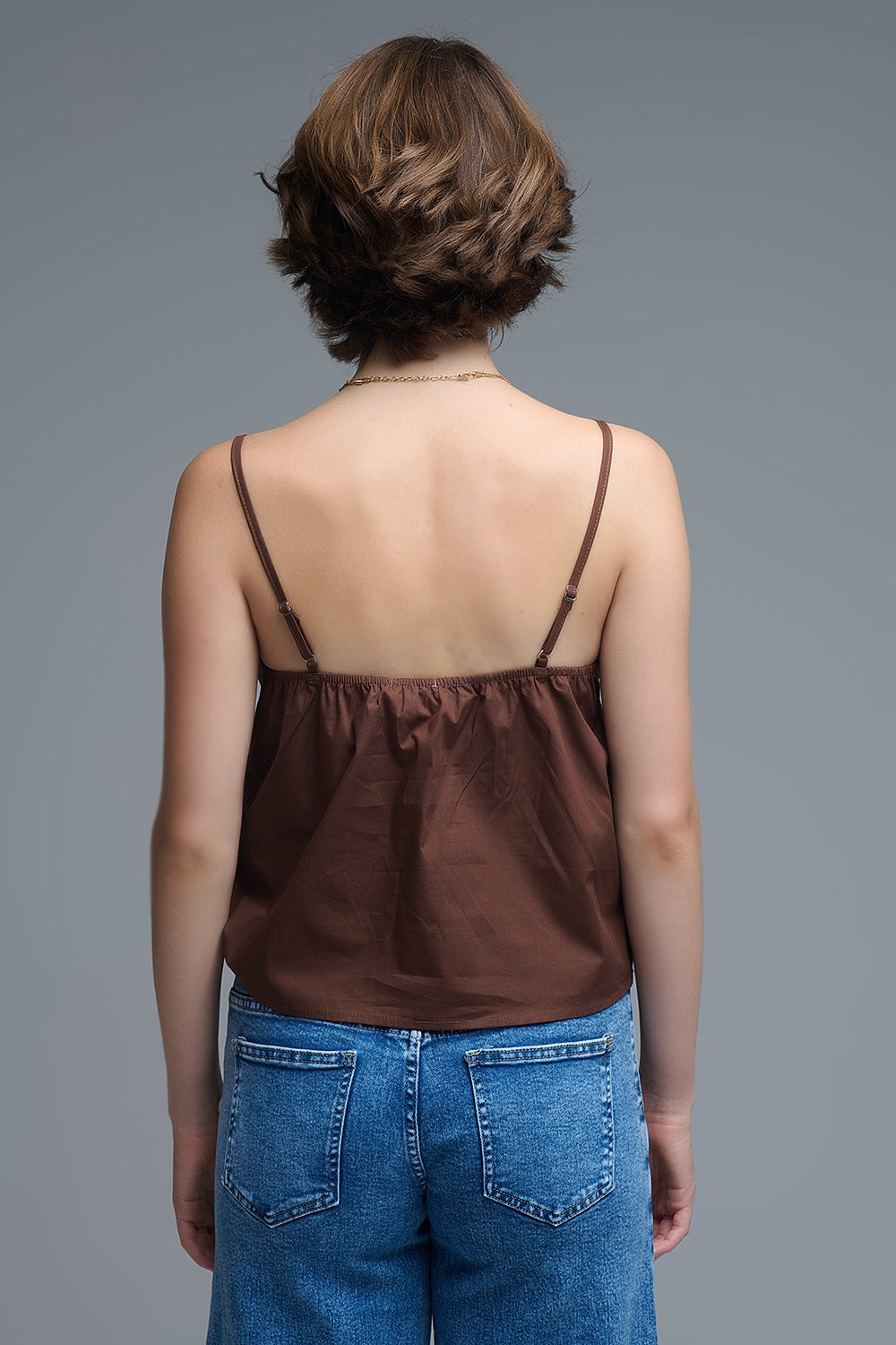 Chocolate Brown poplin crop top with bow detail