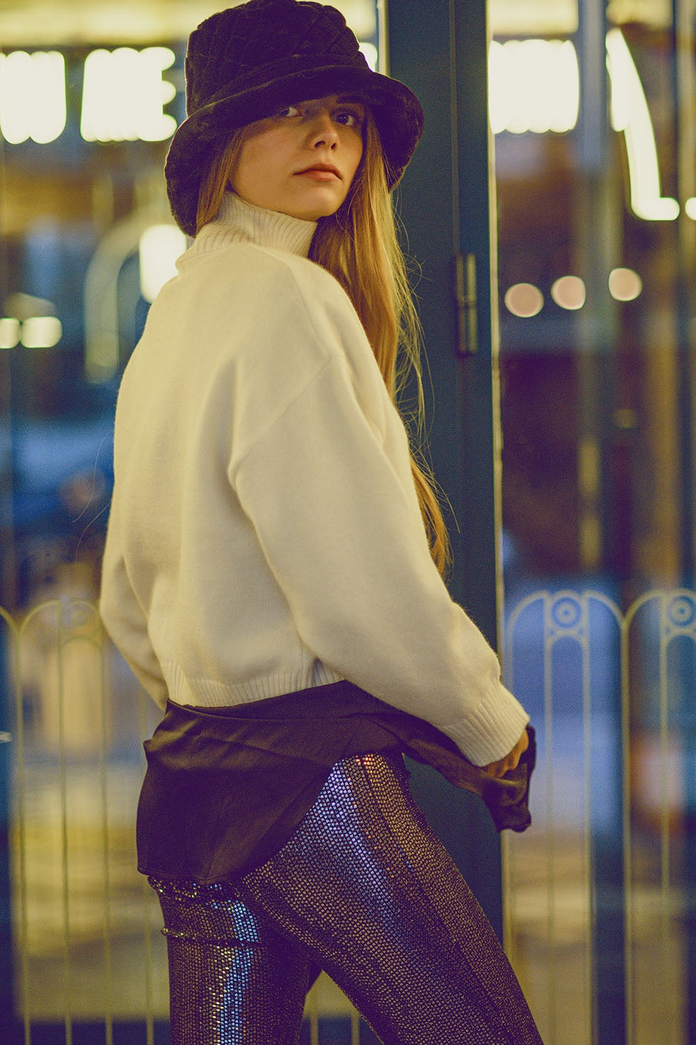 grof gebreide trui in ecru met coltrui