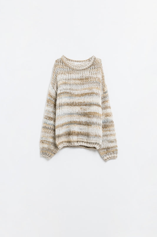 Q2 Chunky-knit sweater with marled design in beige