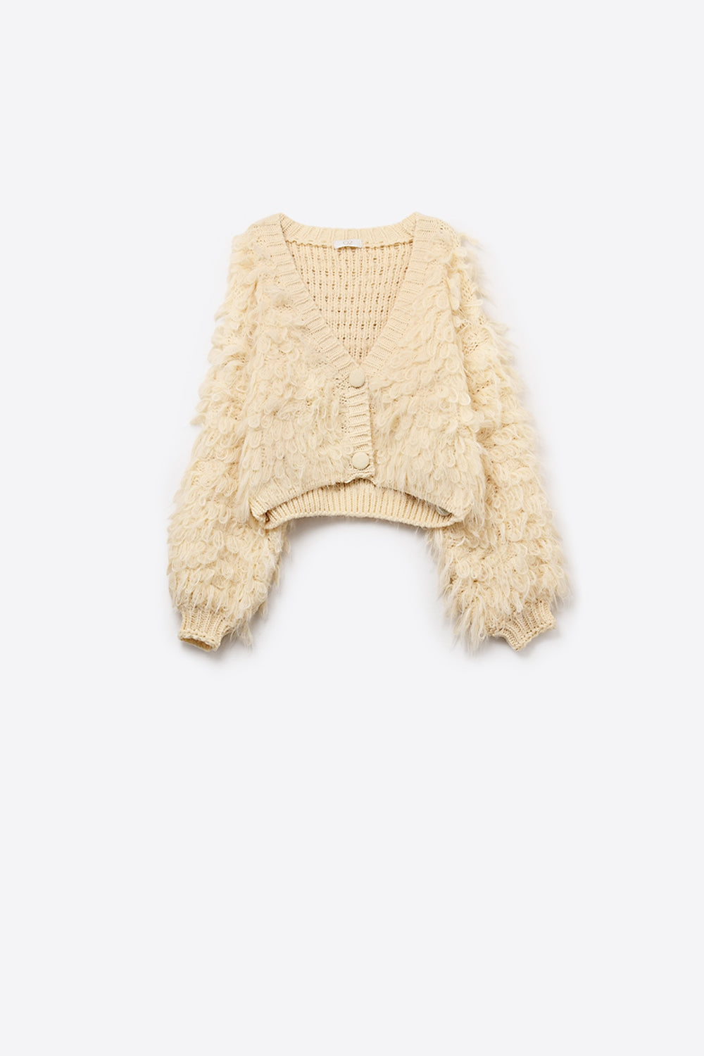 Chunky Shag Style Fluffy Knitted Cardigan in cream