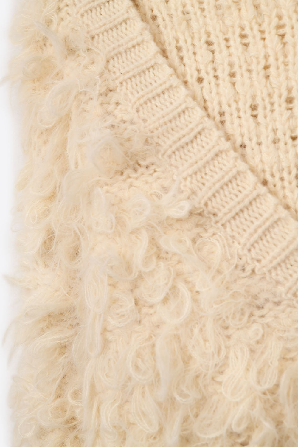 Chunky Shag Style Fluffy Knitted Cardigan in cream