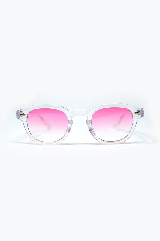 Q2 Clear Round Sunglasses With Pink Gradient Lense
