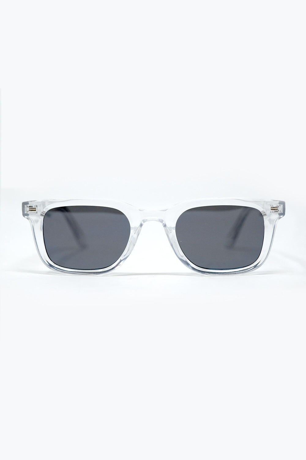 Q2 Clear Square Sunglasses with Black Gradient Lenses and metal side detail