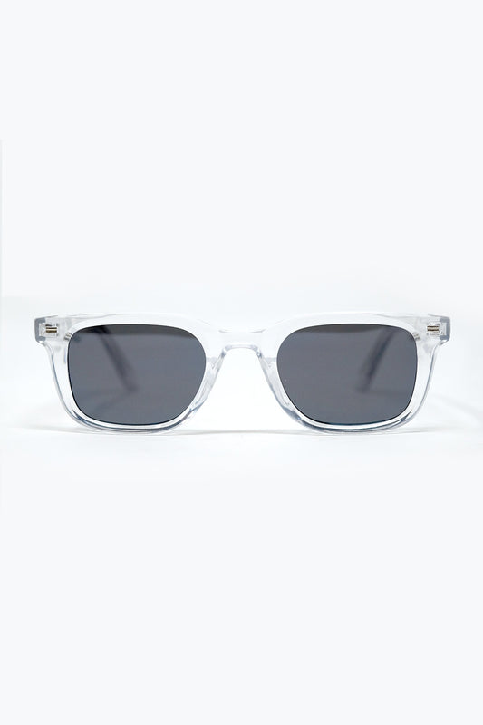Q2 Clear Square Sunglasses with Black Gradient Lenses and metal side detail