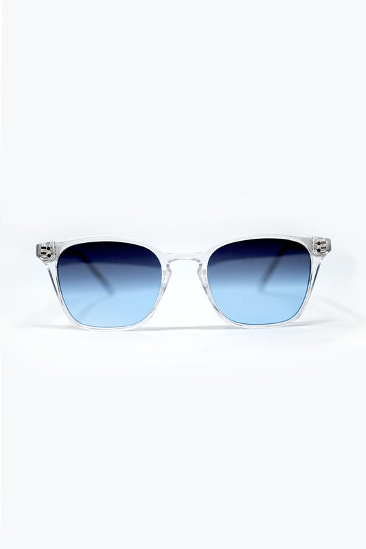 Q2 Clear Square Sunglasses with Blue Gradient Lenses