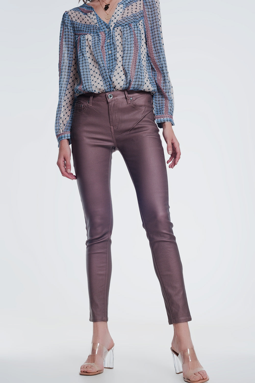 gecoate broek in roze