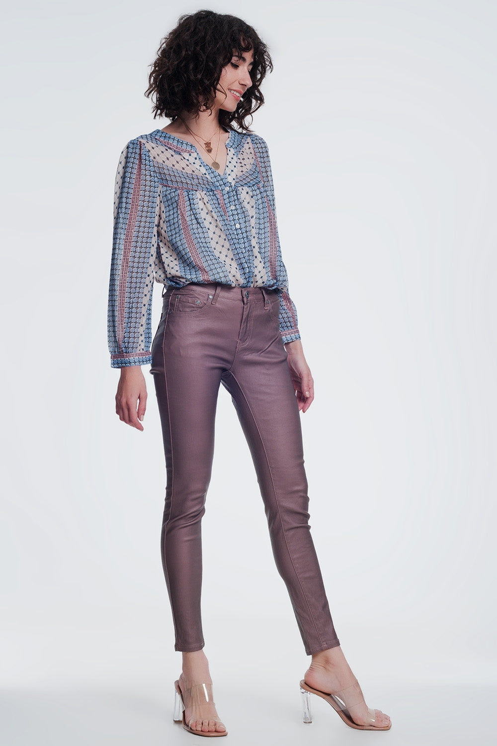 gecoate broek in roze