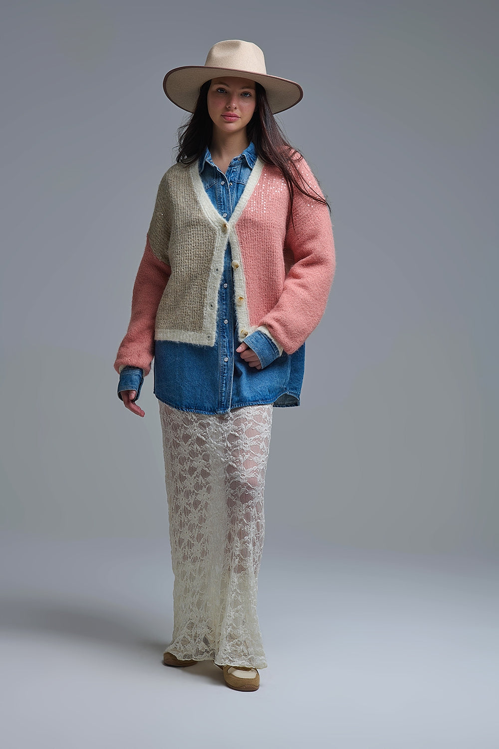 Color-block Sequin V-Neck Cardigan