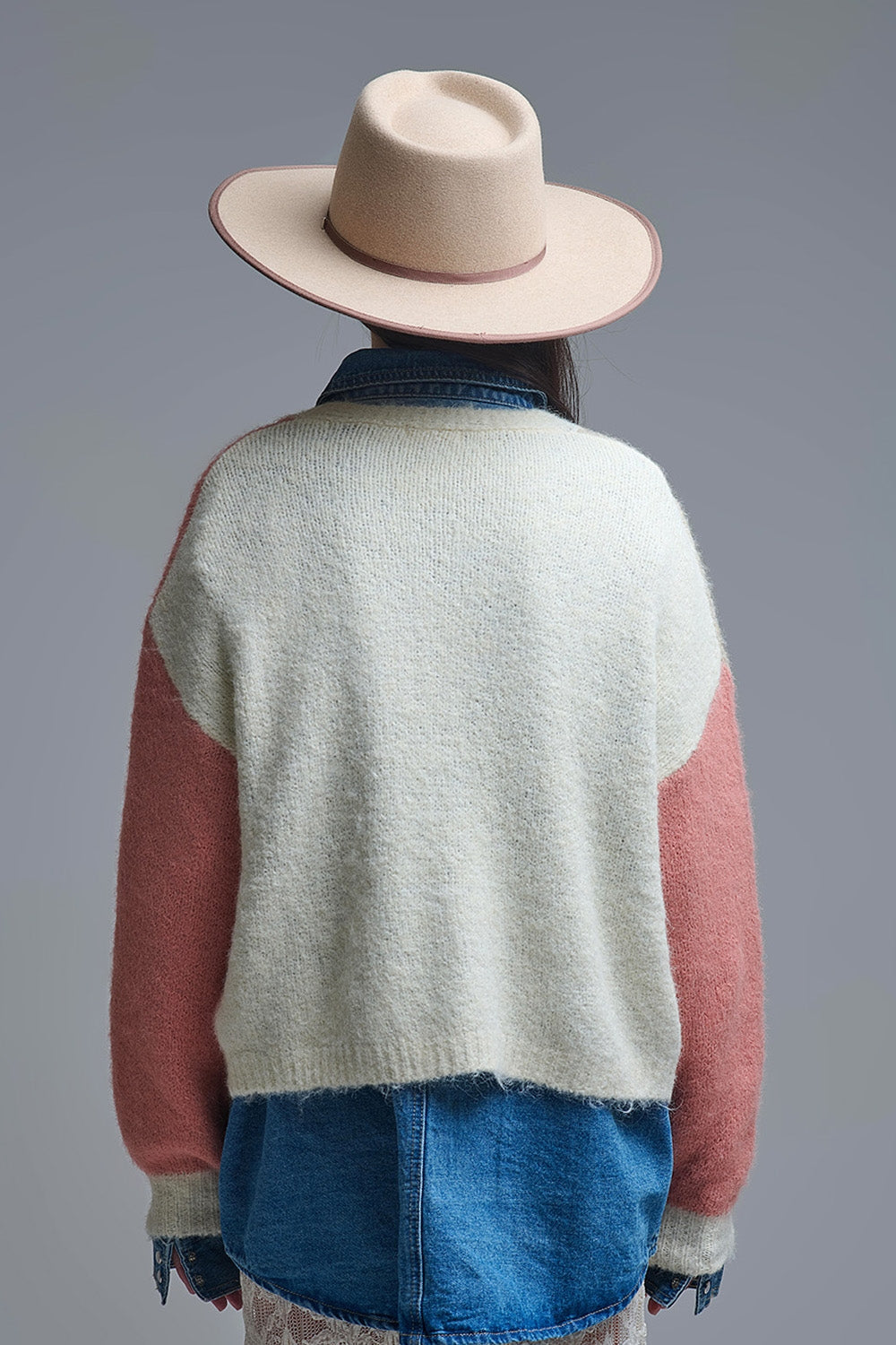 Color-block Sequin V-Neck Cardigan