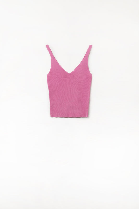 Q2 Comfy Ribbed knitted Tank Top in Fuchsia