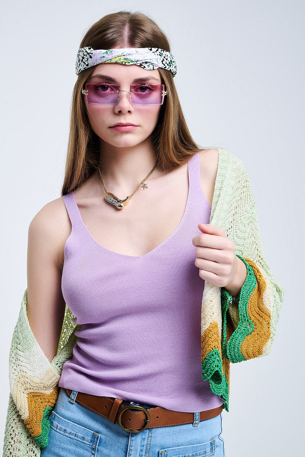 Comfortabel geribbeld tanktopje in paars