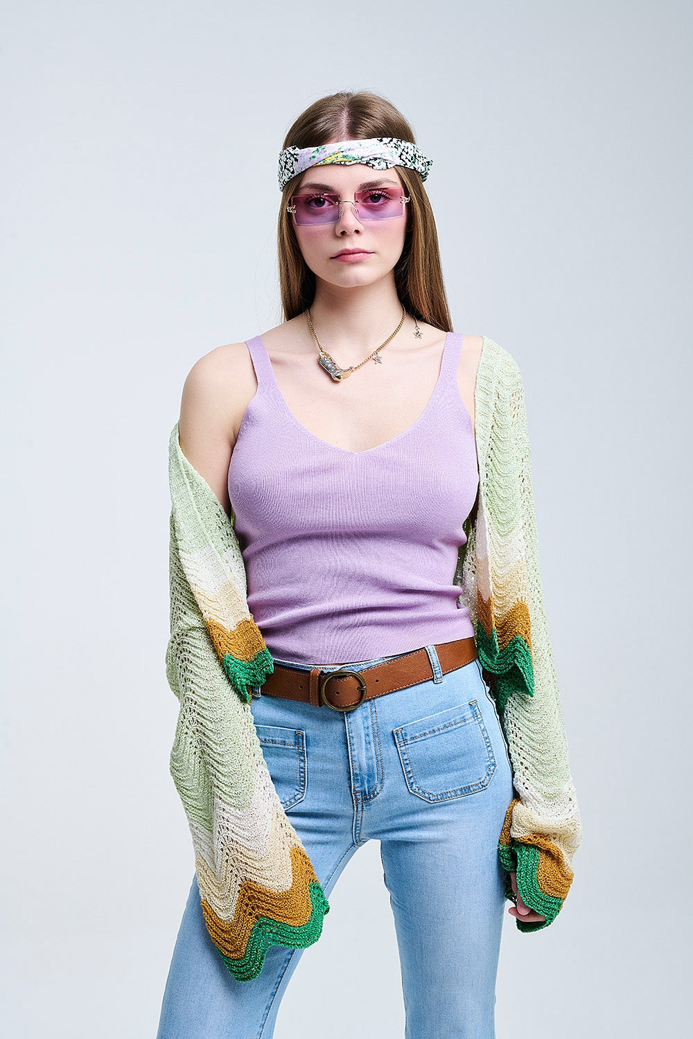 Comfortabel geribbeld tanktopje in paars