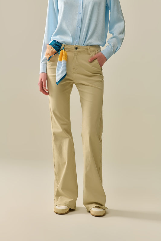 Q2 Comfy Stretcy Beige Flared Pants