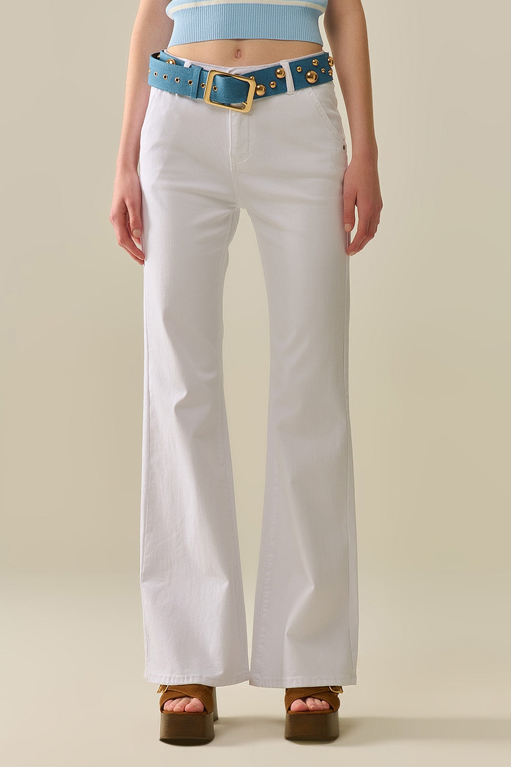Q2 Comfy Stretcy White Flared Pants