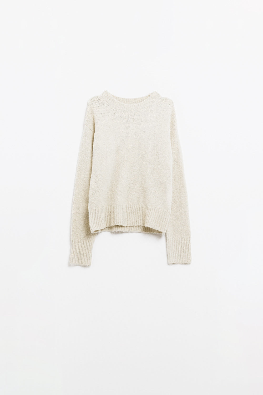 Cozy Basic Crew Neck Knitted Sweater in Cream