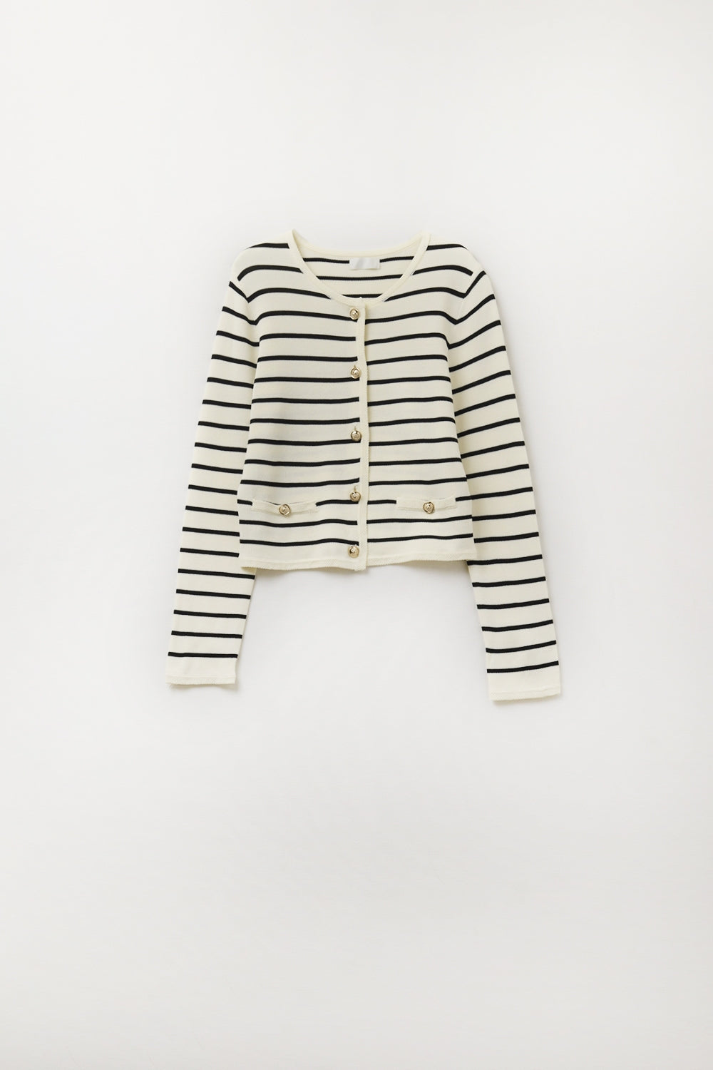 Q2 Cream Cardigan with Black Stripes and Gold Buttons
