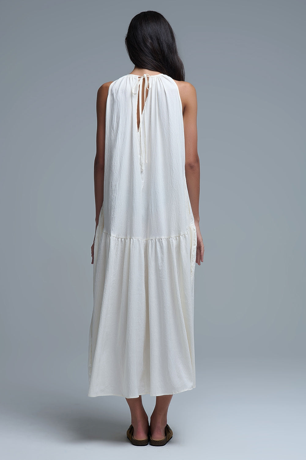 Cream Halter Neck Maxi Dress With Seam Detailing