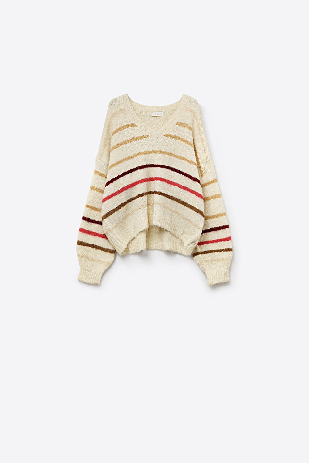 Cream Oversized Sweater with Multicolor Stripe