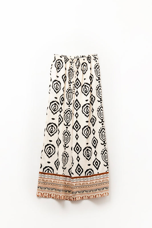 Q2 Cream wide leg boho print pants