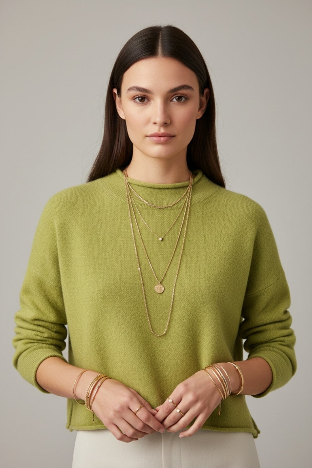 crop khaki sweater with hem and collar