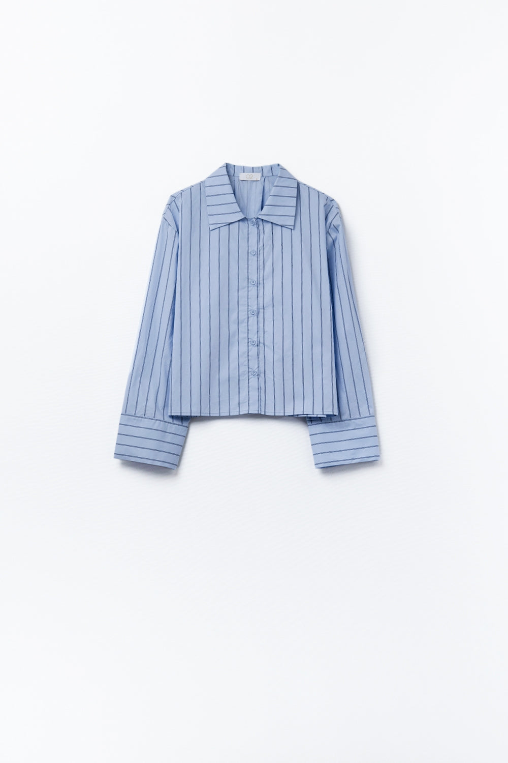 cropped blue striped poplin shirt