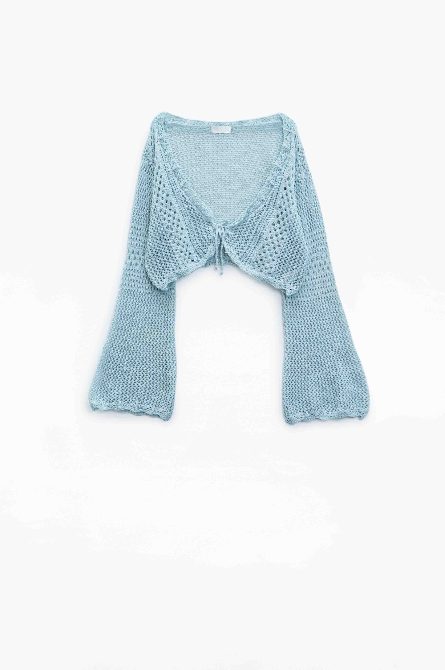Cropped Cardigan In Baby Blue With Tie Closing