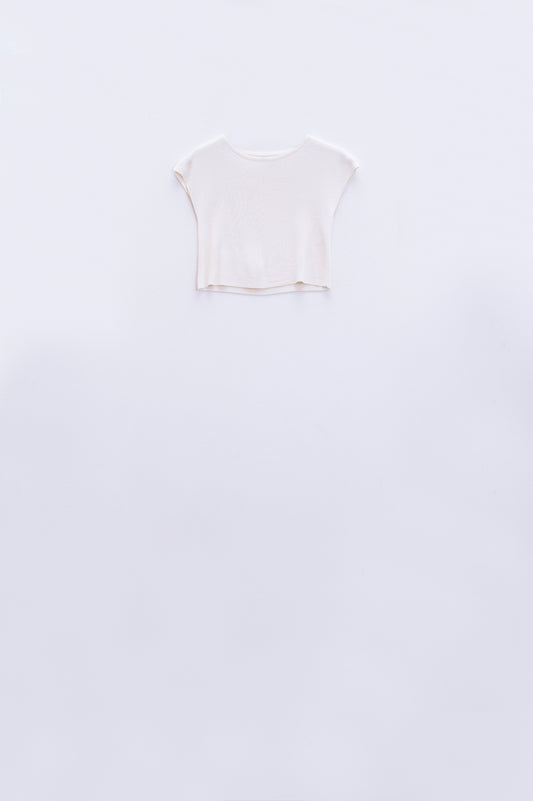 Q2 Cropped Knitted Short Sleeves T-shirt in White