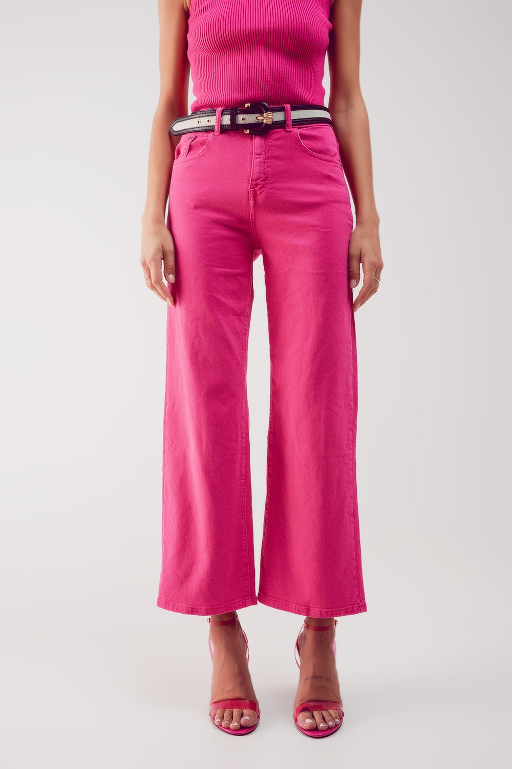 Q2 Cropped wide leg jeans in fushia